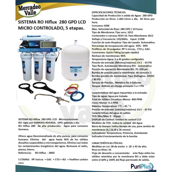 Filtro de Agua 280 GPD – Ósmosis Inversa 5 Etapas Hiflux Microcontrolado –  Filtros Purificadores de Agua en Colombia – Aquafiltroscol